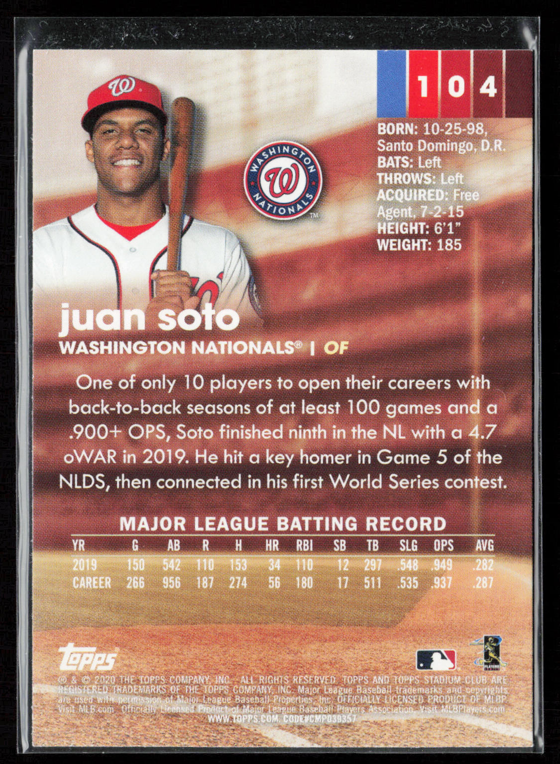 2020 Stadium Club #104 Juan Soto