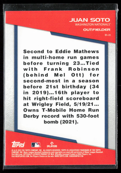 2022 Topps Opening Day #BS-20 Juan Soto Bomb Squad