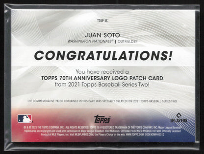 2021 Topps #T70P-JS Juan Soto 70th Anniversary Logo Patch (Series 2)