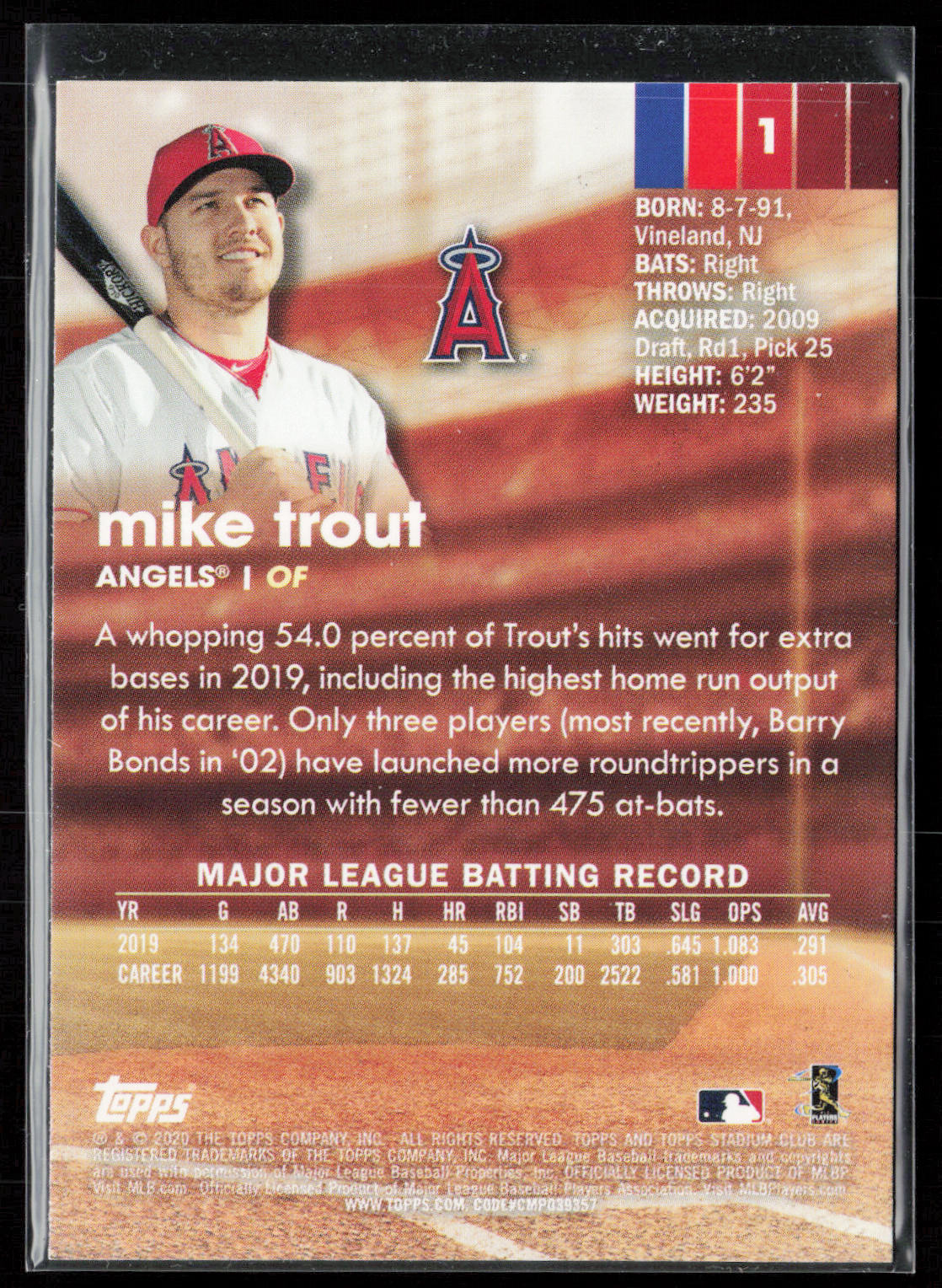 2020 Stadium Club #1 Mike Trout