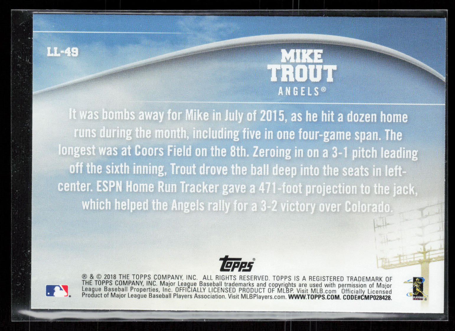 2018 Topps #LL-49 Mike Trout Longball Legends