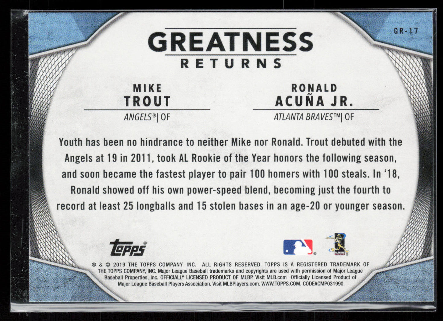 2019 Topps #GR-17 Mike Trout / Ronald Acuna Jr. Greatness Returns
