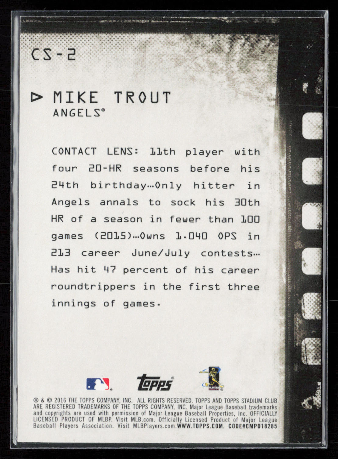 2016 Stadium Club #CS-2 Mike Trout Contact Sheet