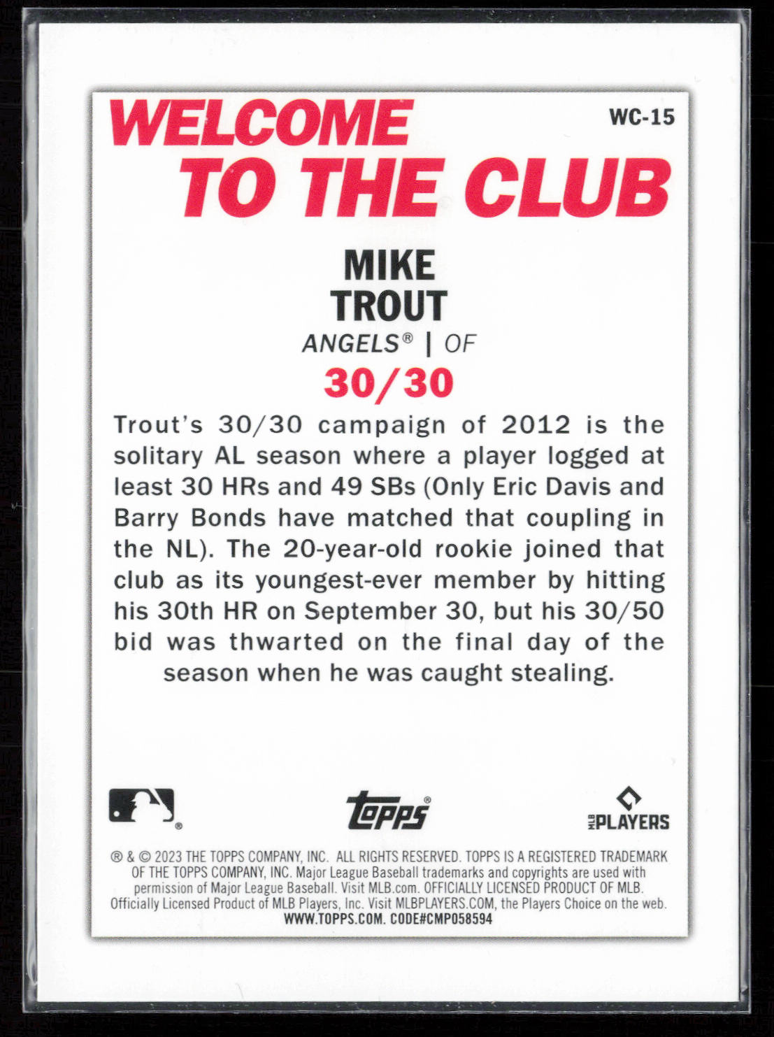 2023 Topps #WC-15 Mike Trout Welcome to the Club
