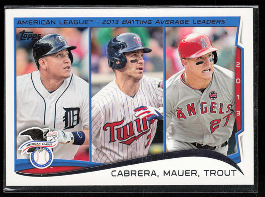 2014 Topps #103 BA Leaders (Miguel Cabrera / Joe Mauer / Mike Trout)