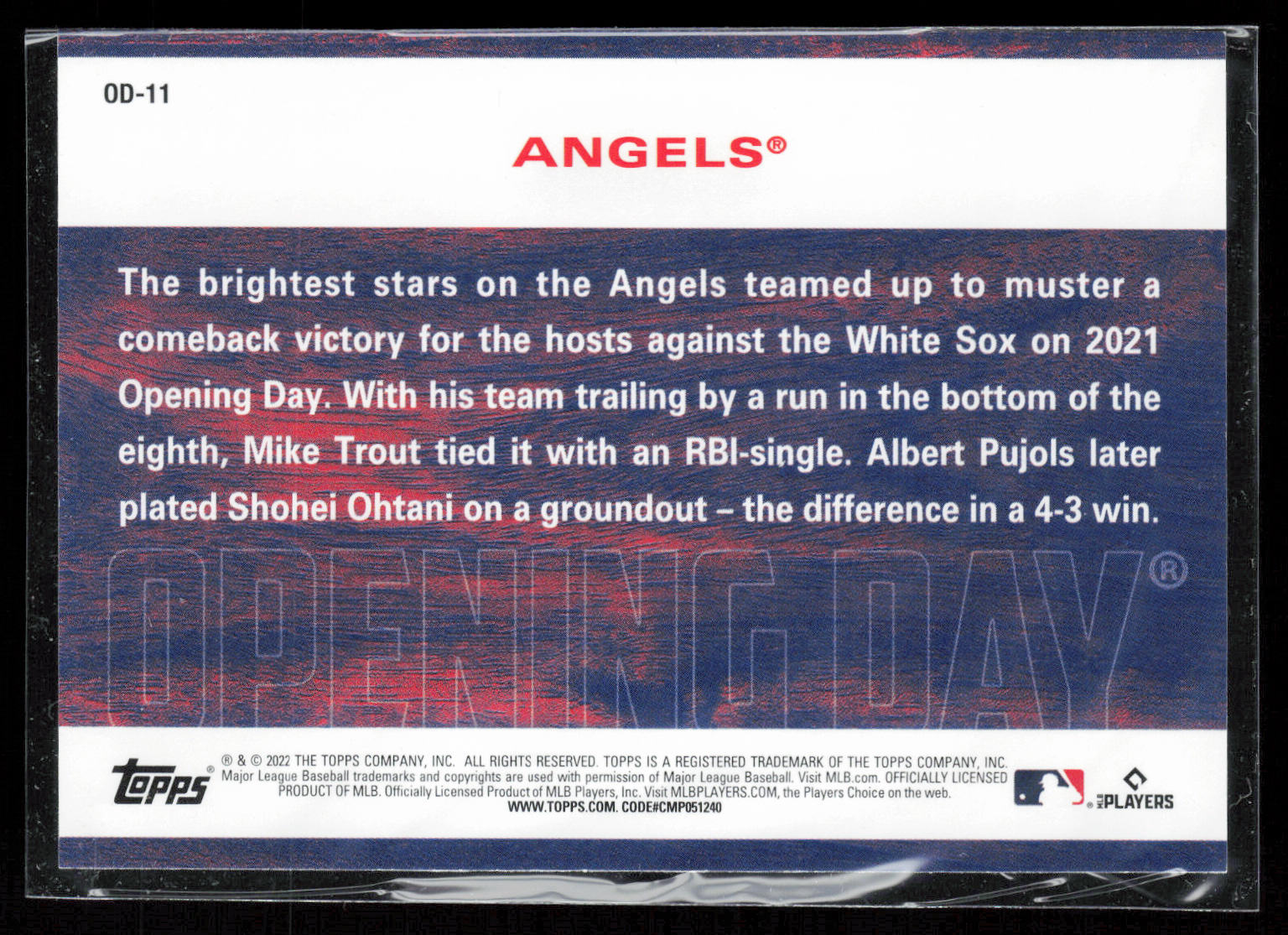 2022 Topps Opening Day #OD-11 Los Angeles Angels (Trout/Ohtani) Opening Day
