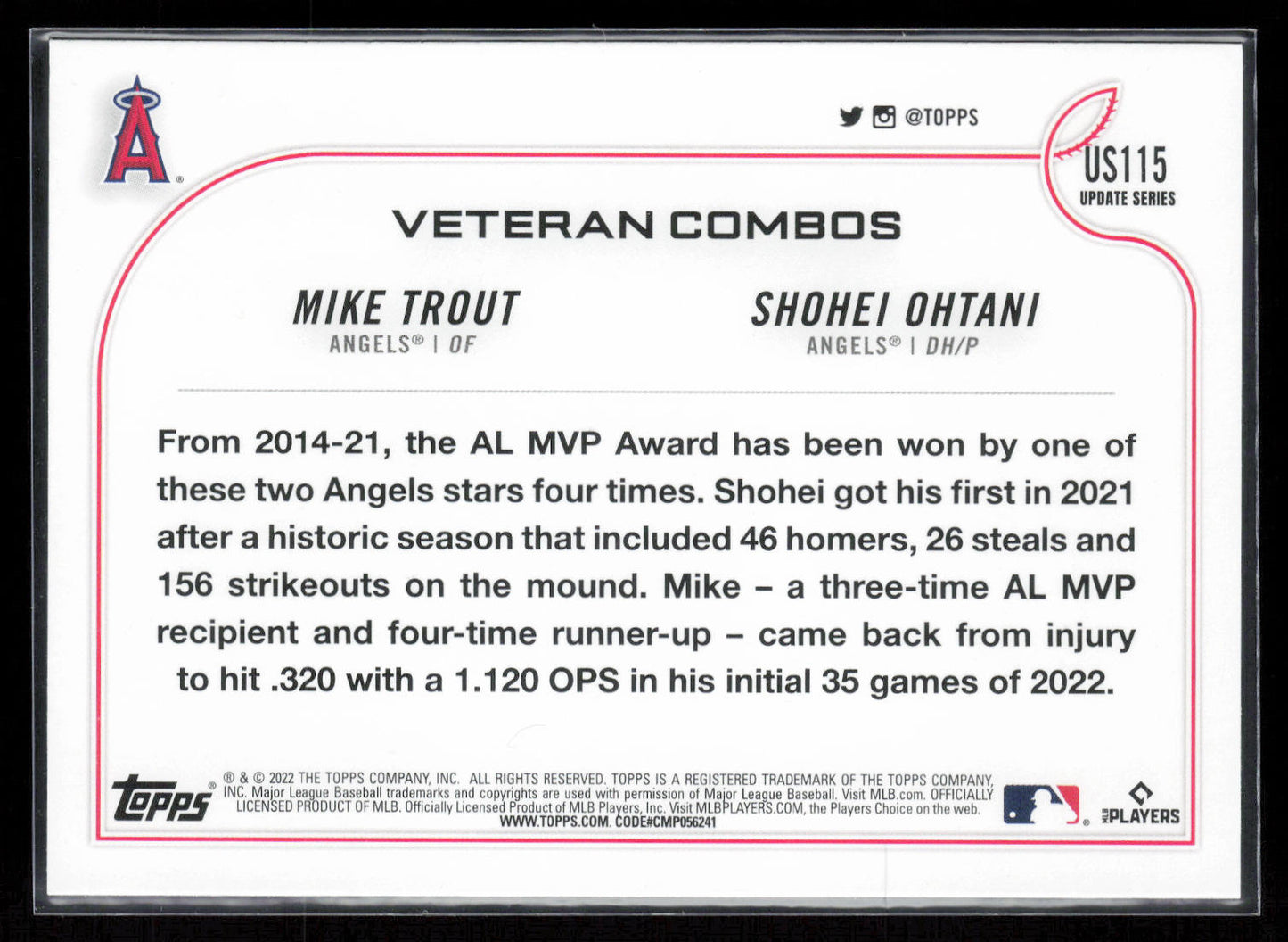 2022 Topps Update #US115 MVP Caliber (Mike Trout / Shohei Ohtani) VC