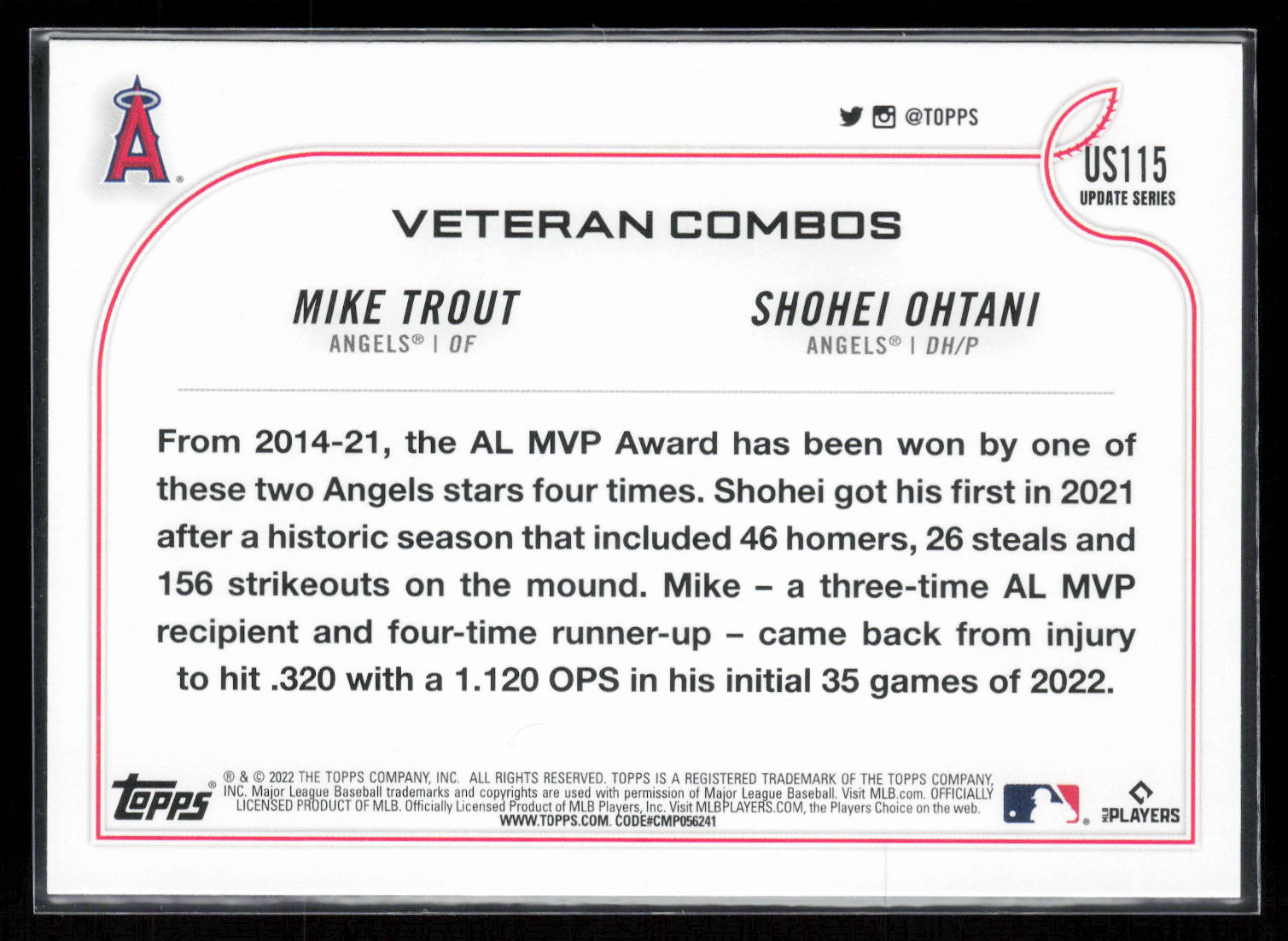 2022 Topps Update #US115 MVP Caliber (Mike Trout / Shohei Ohtani) VC