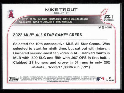 2022 Topps Update #ASG-1 Mike Trout 2022 MLB All-Star Game