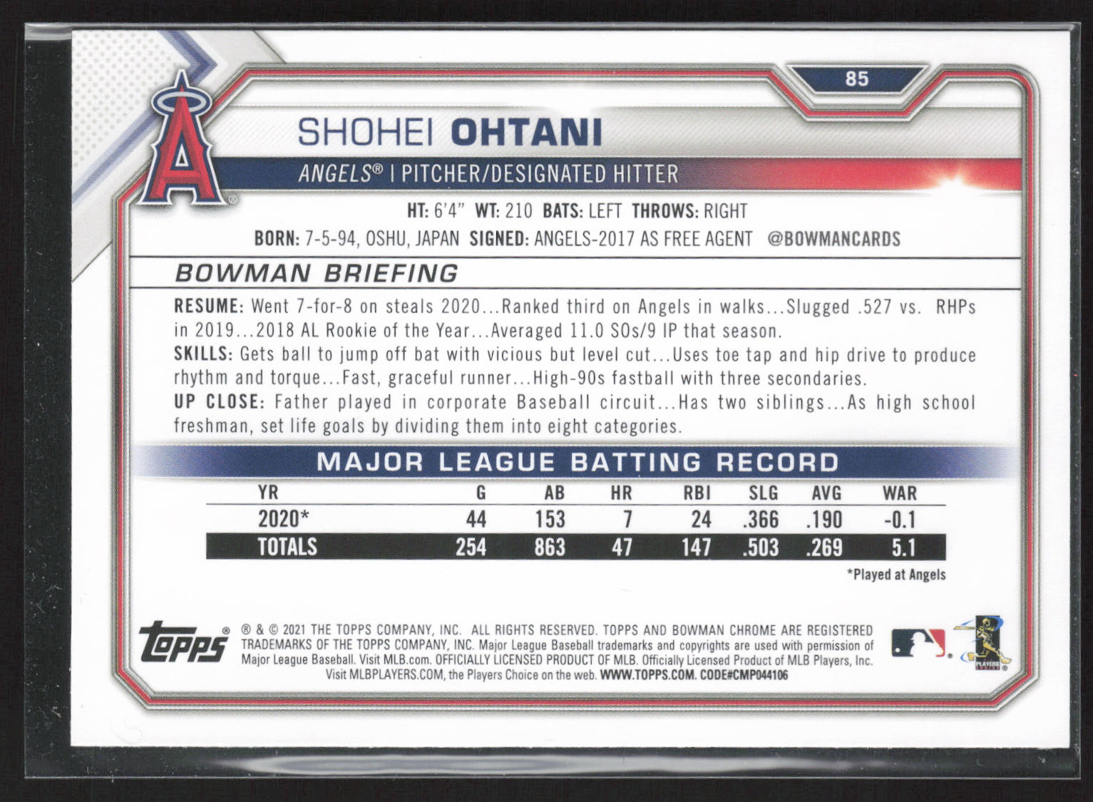 2021 Bowman #85 Shohei Ohtani