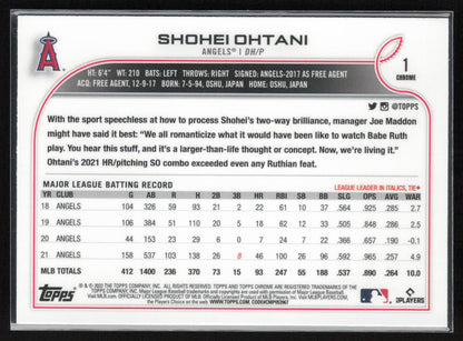 2022 Topps Chrome Sonic #1 Shohei Ohtani