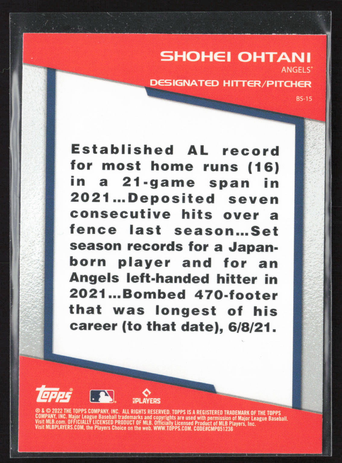 2022 Topps Opening Day #BS-15 Shohei Ohtani Bomb Squad