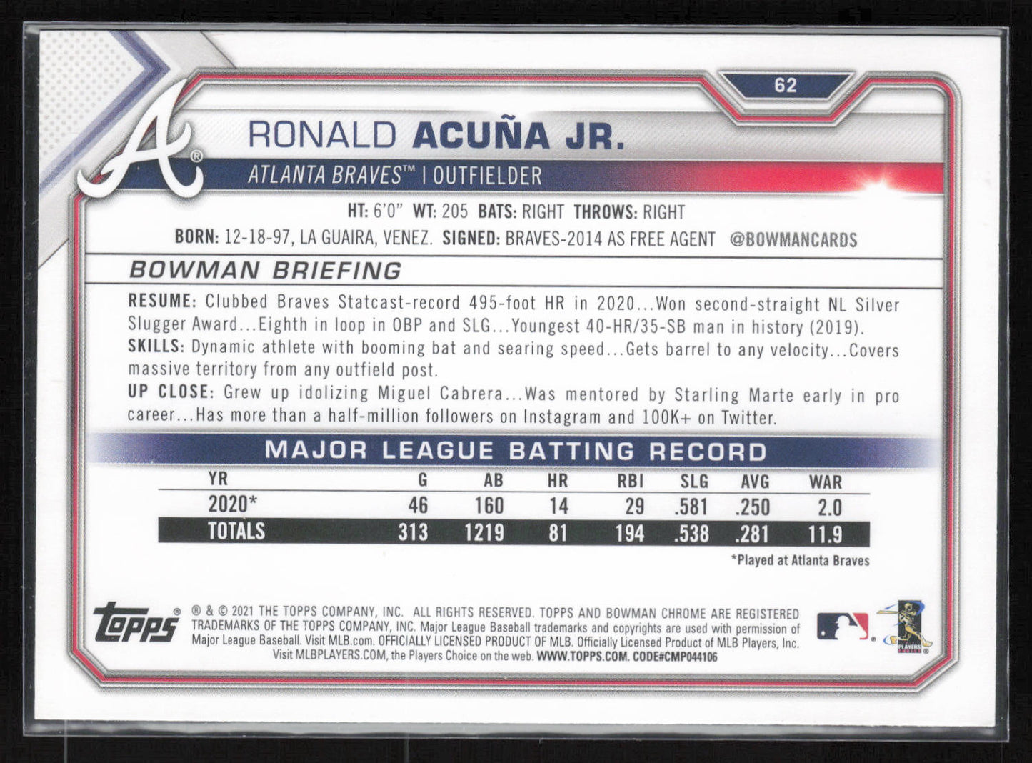2021 Bowman #62 Ronald Acuña Jr.