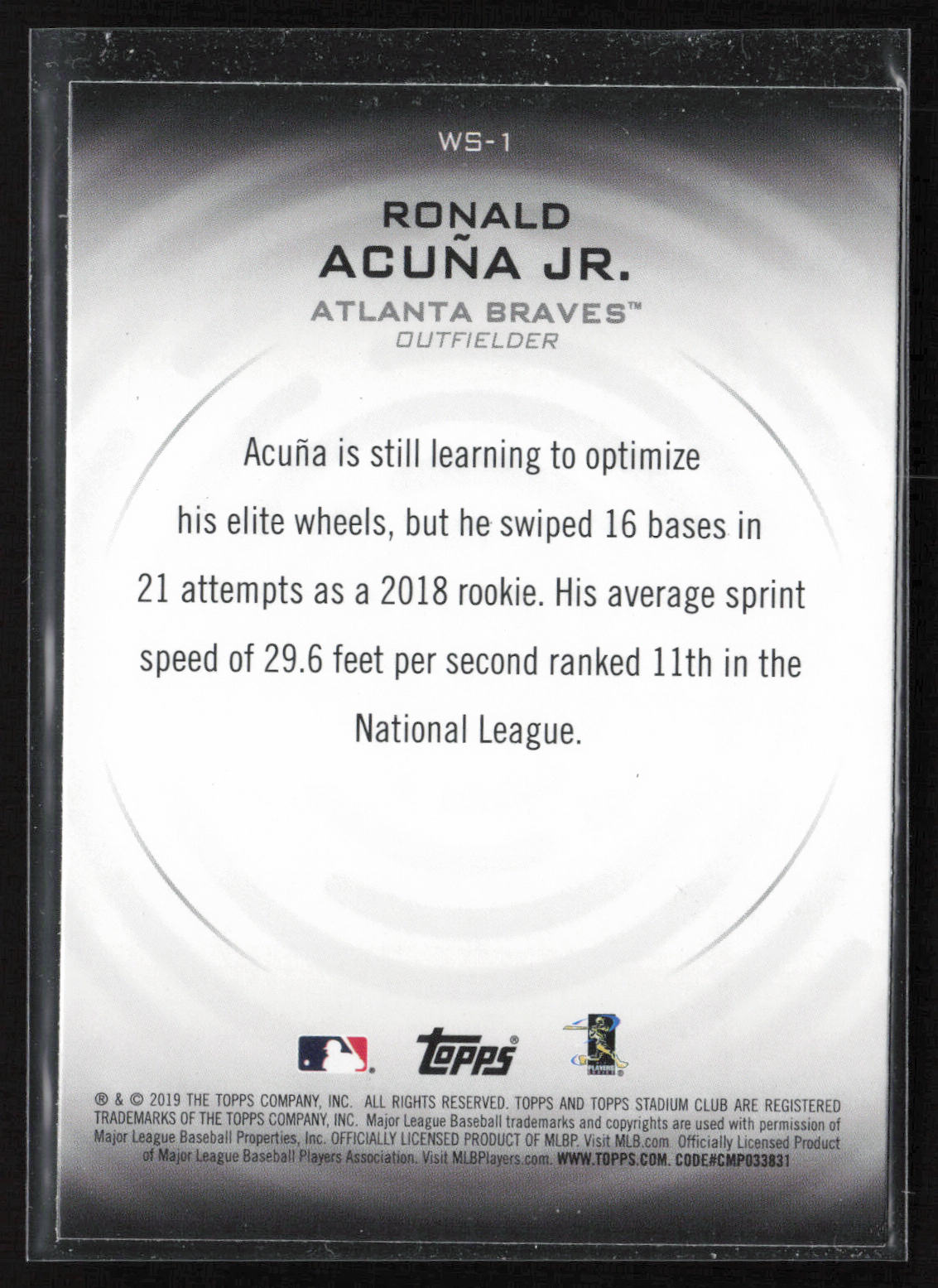 2019 Stadium Club #WS-1 Ronald Acuña Jr. Warp Speed