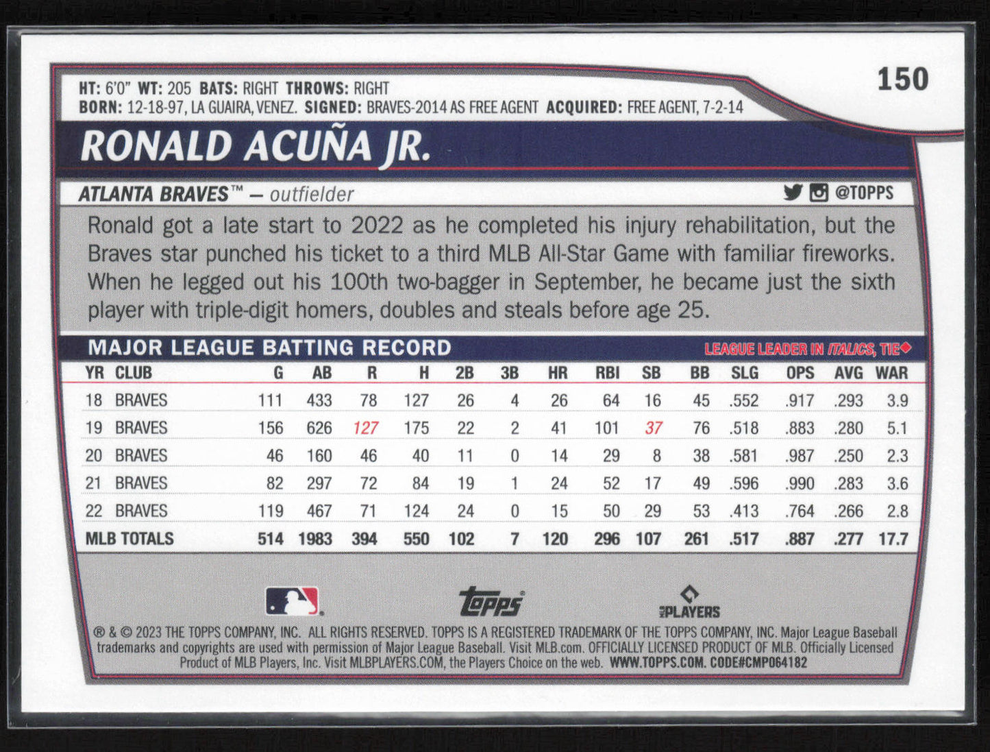 2023 Topps Big League #150 Ronald Acuña Jr. Electric Orange