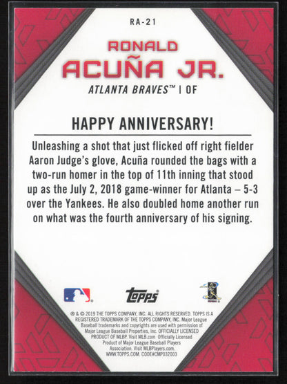 2019 Topps #RA-21 Ronald Acuña Jr. Ronald Acuna Jr. Star Player Highlights