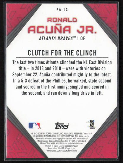 2019 Topps #RA-13 Ronald Acuña Jr. Ronald Acuna Jr. Star Player Highlights