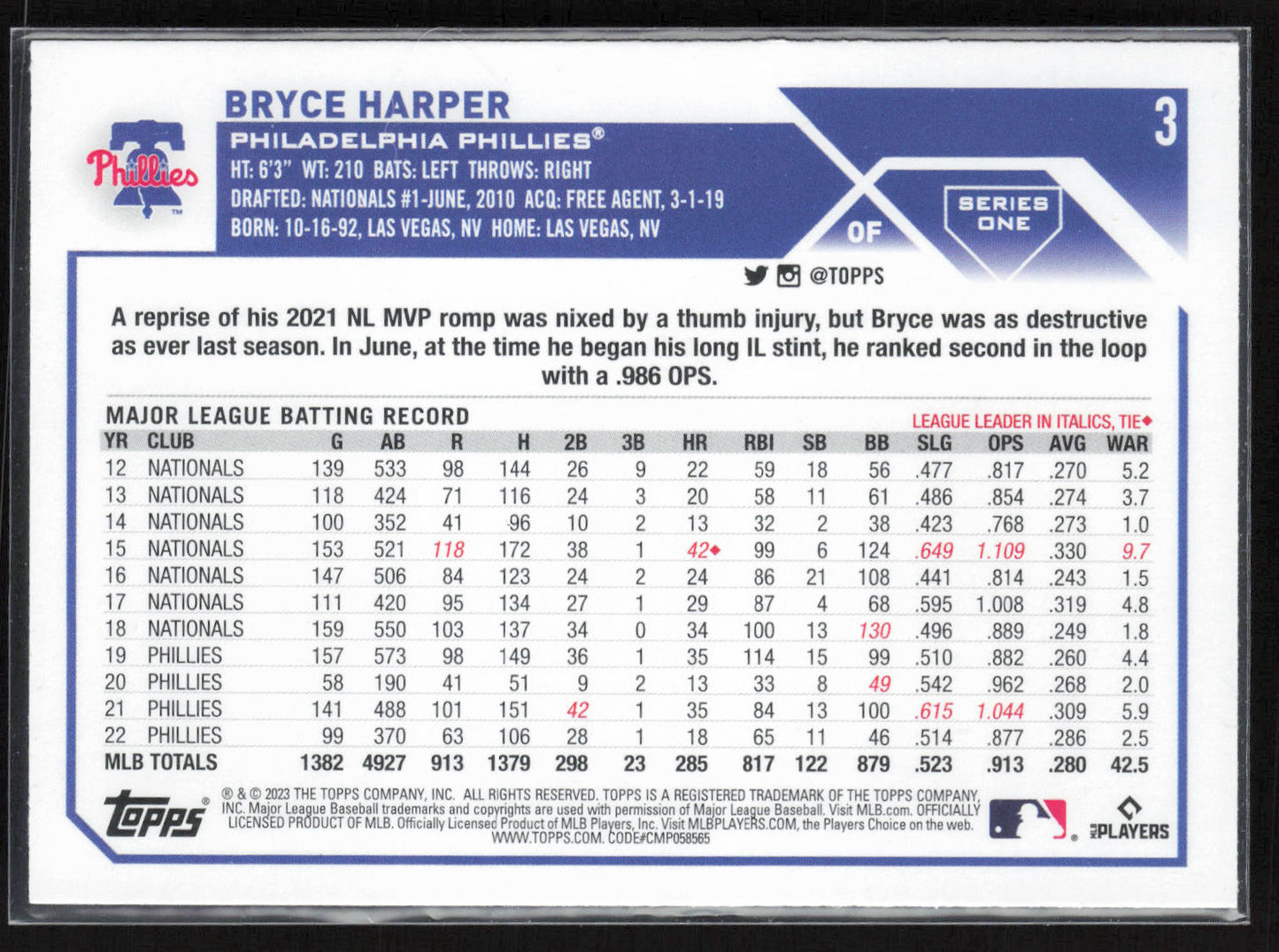 2023 Topps #3 Bryce Harper