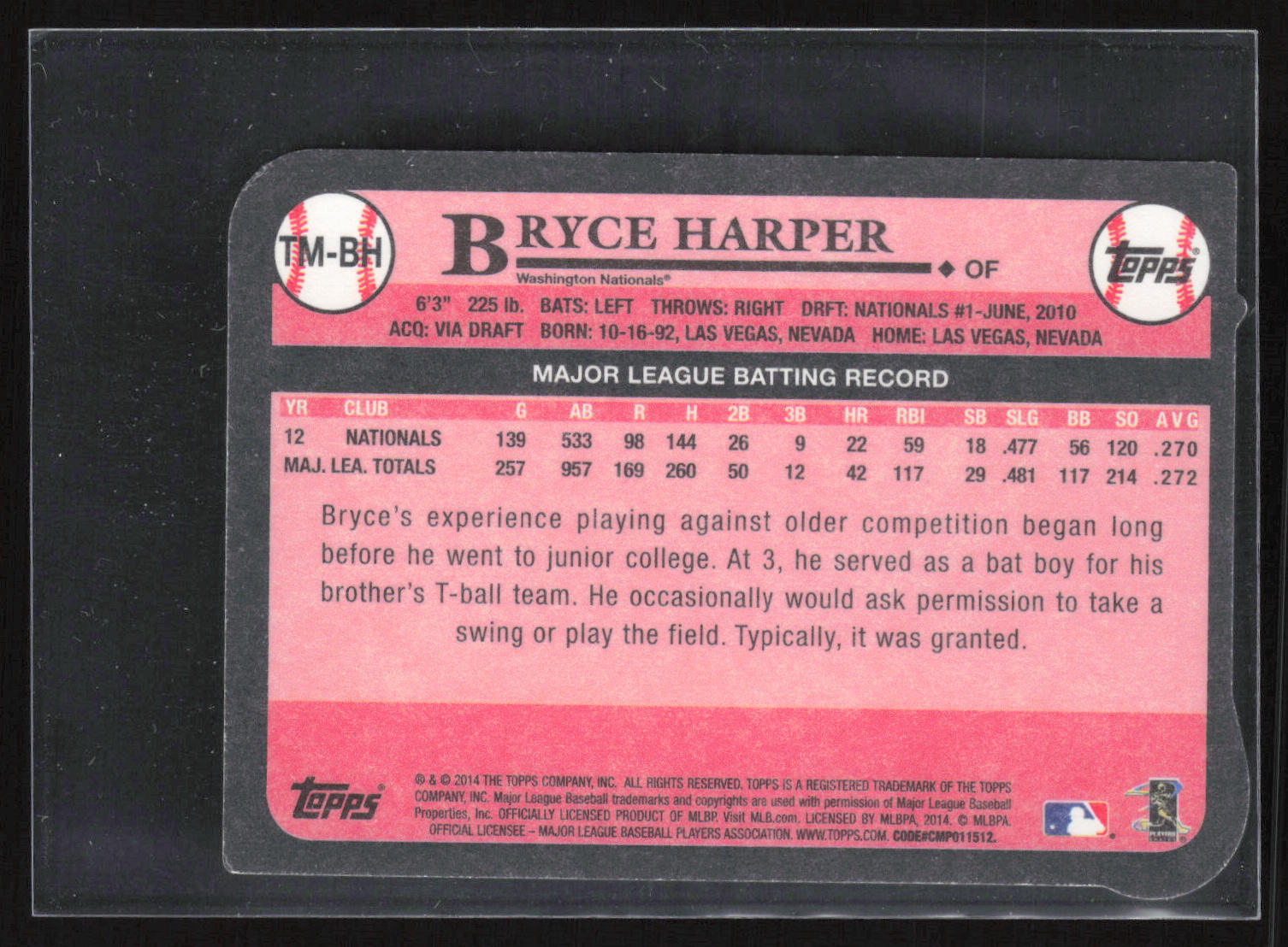2014 Topps Update #TM-BH Bryce Harper 1989 Die Cut Minis