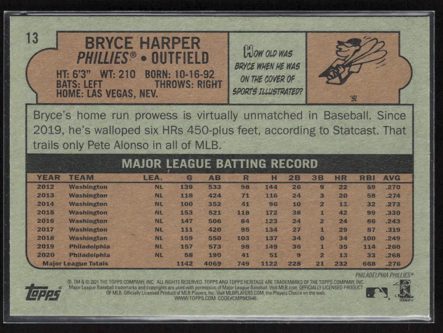 2021 Topps Heritage #13 Bryce Harper Missing Stars