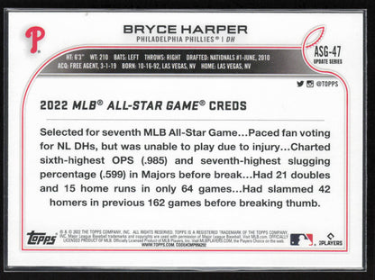 2022 Topps Update #ASG-47 Bryce Harper 2022 MLB All-Star Game