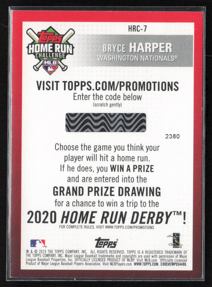 2019 Topps #HRC-7 Bryce Harper Home Run Challenge Codes series 1
