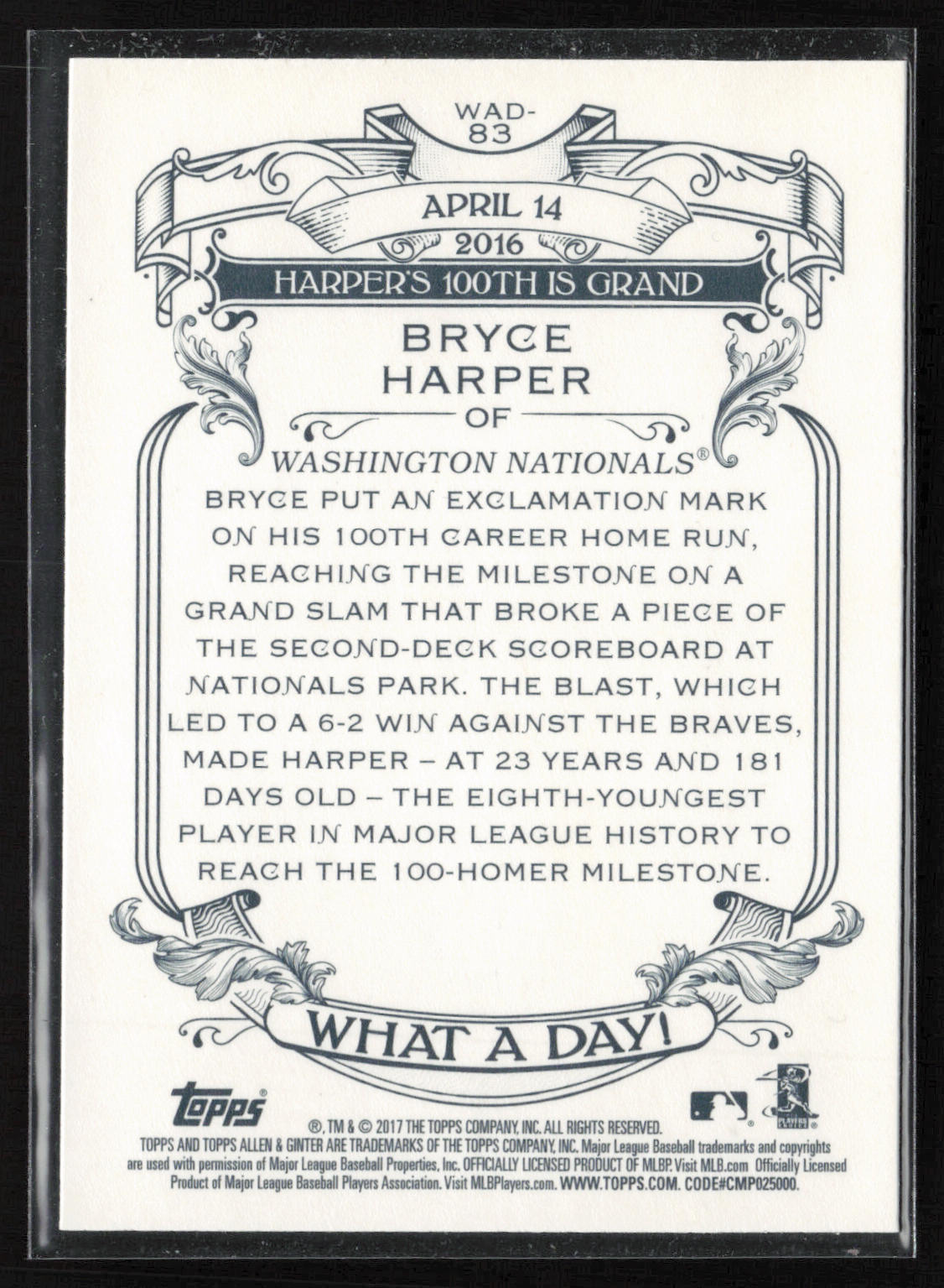 2017 Topps Allen & Ginter #WAD-83 Bryce Harper What a Day!