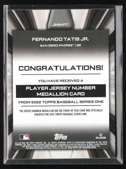 2022 Topps #JNM-FT Fernando Tatis Jr. Player Jersey Number Medallion