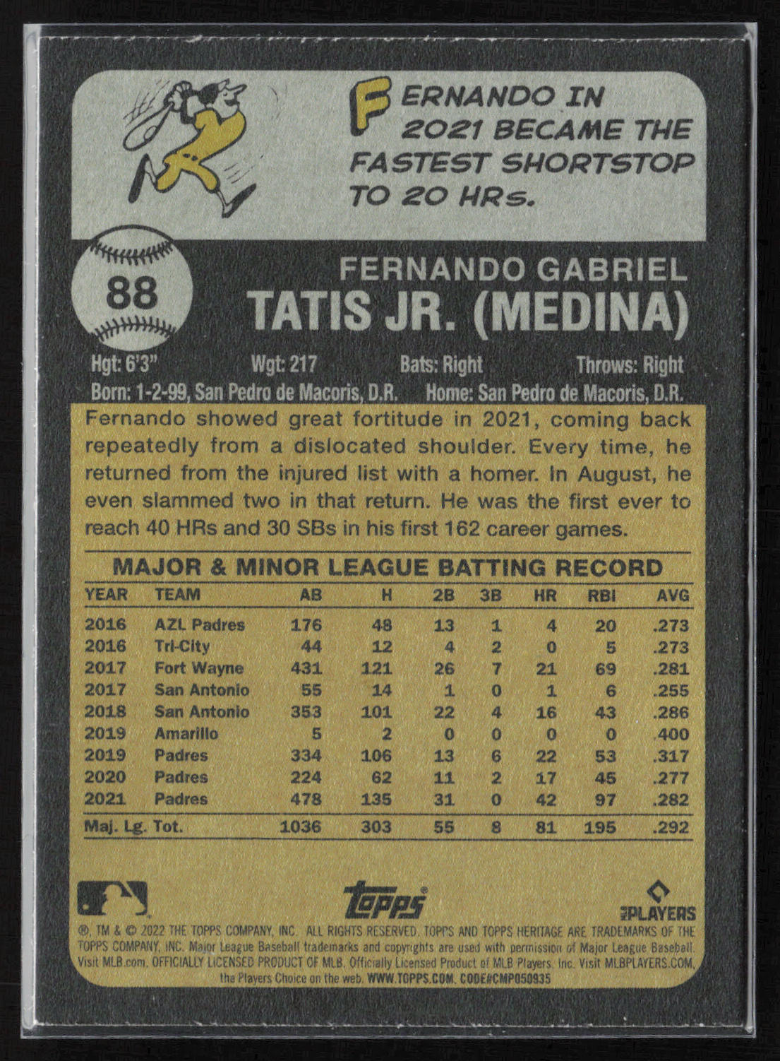 2022 Topps Heritage #88 Fernando Tatis Jr. Chrome Purple Refractor