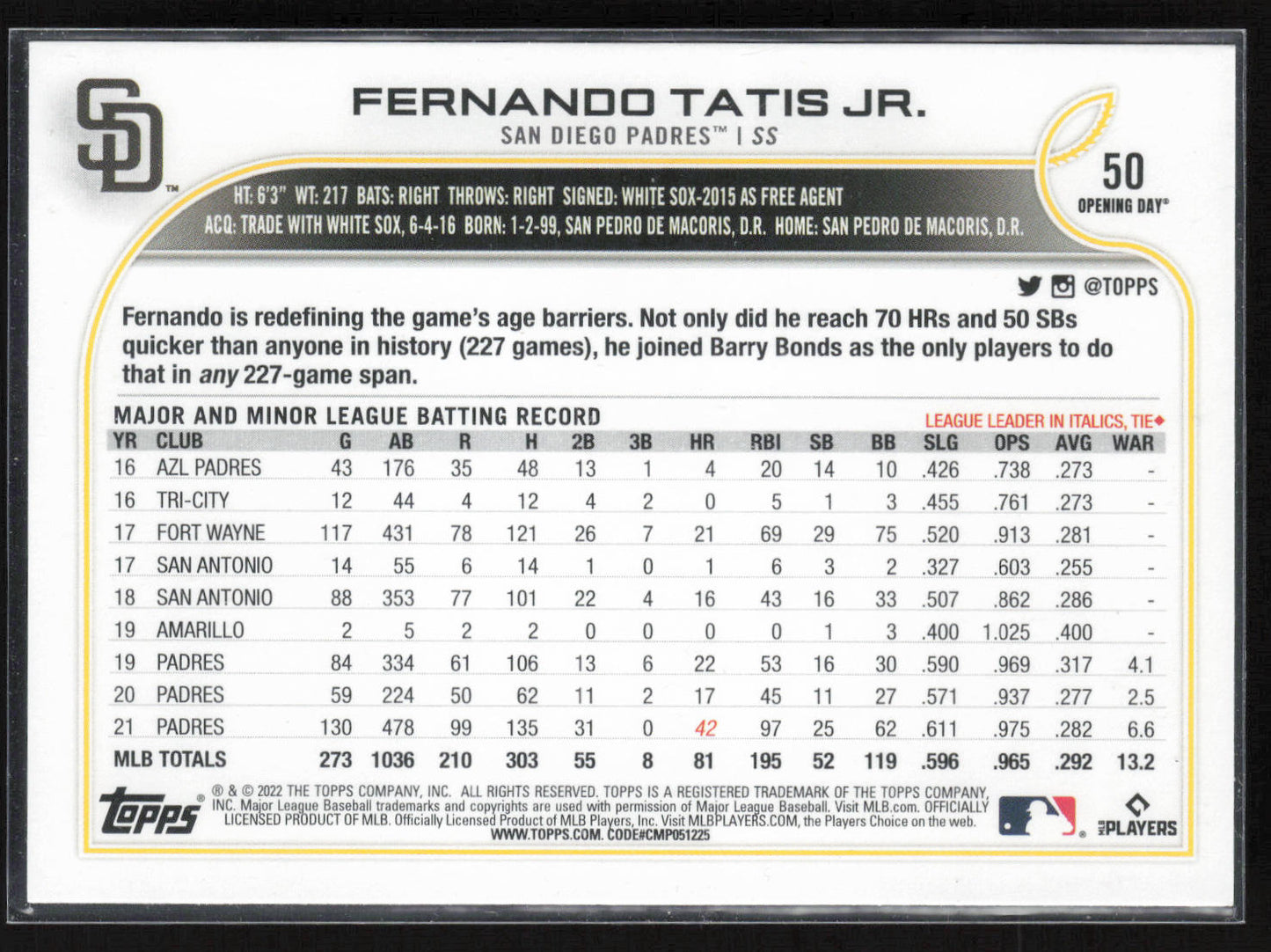 2022 Topps Opening Day #50 Fernando Tatis Jr.