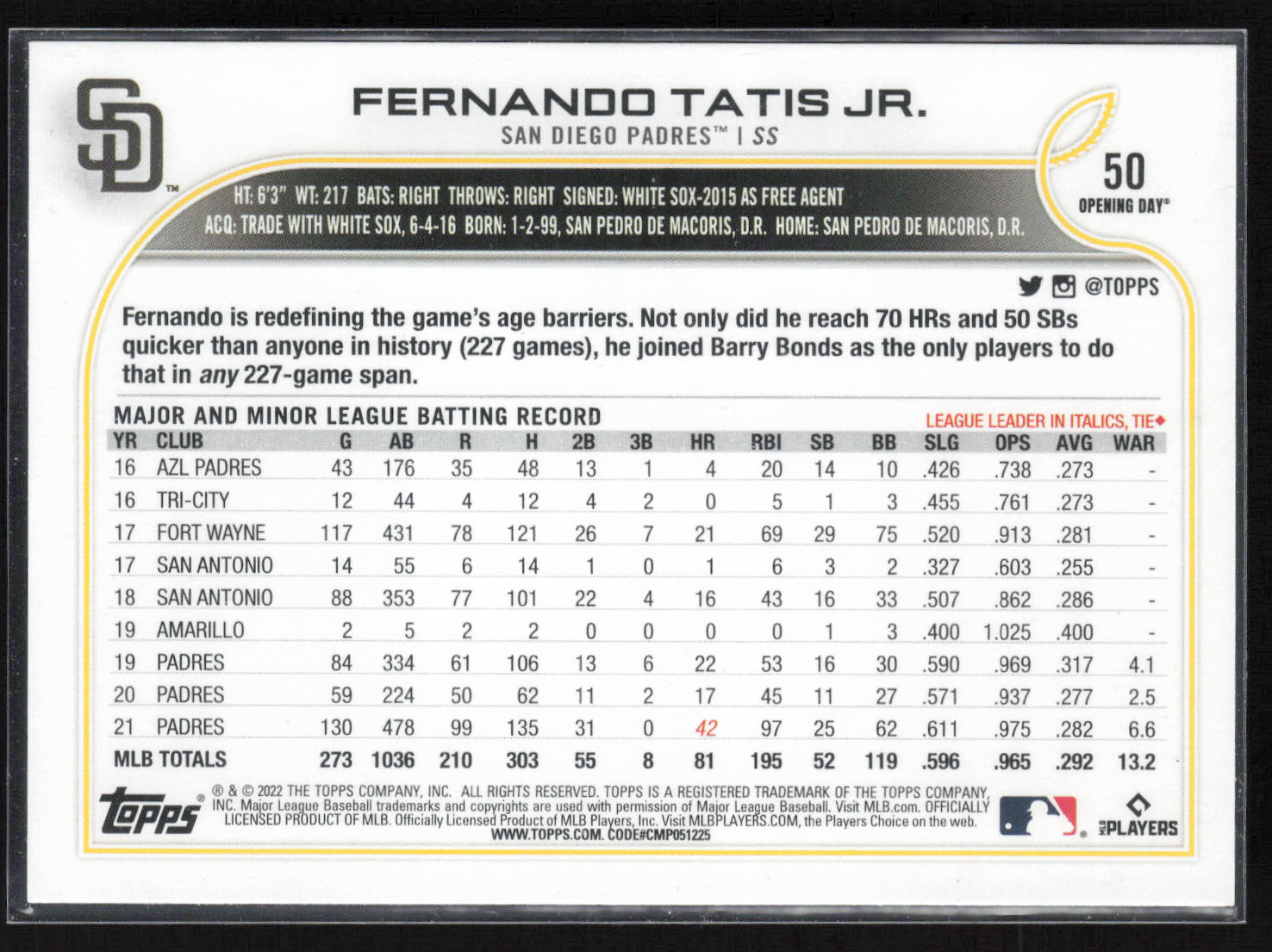 2022 Topps Opening Day #50 Fernando Tatis Jr.