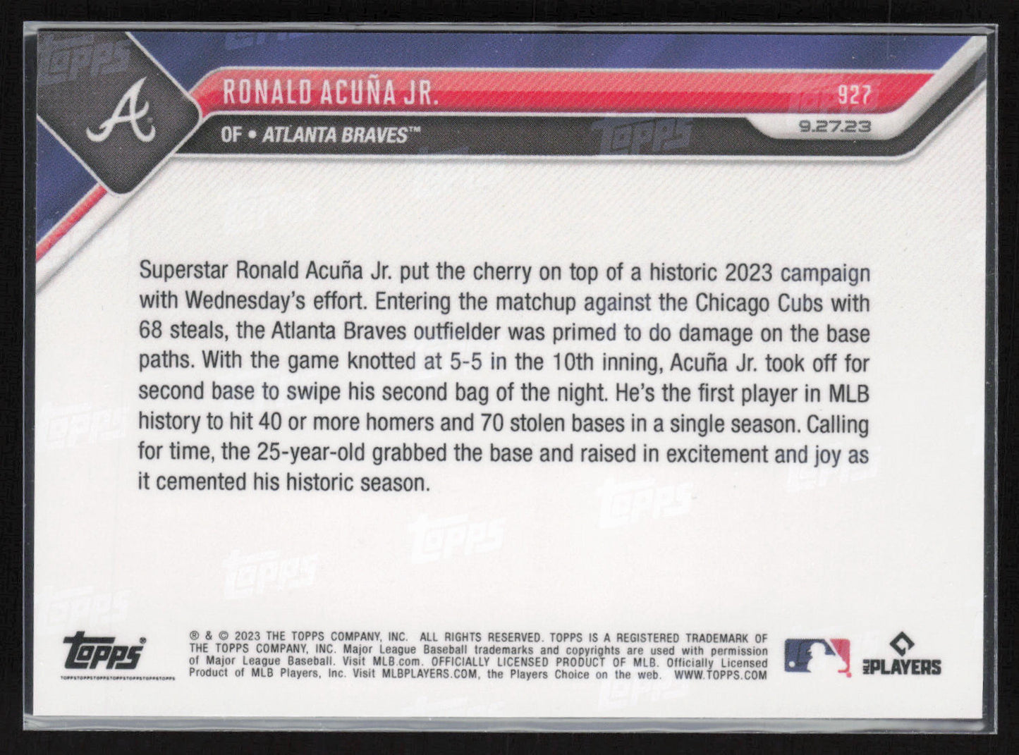2023 Topps Now #927 Ronald Acuña Jr.