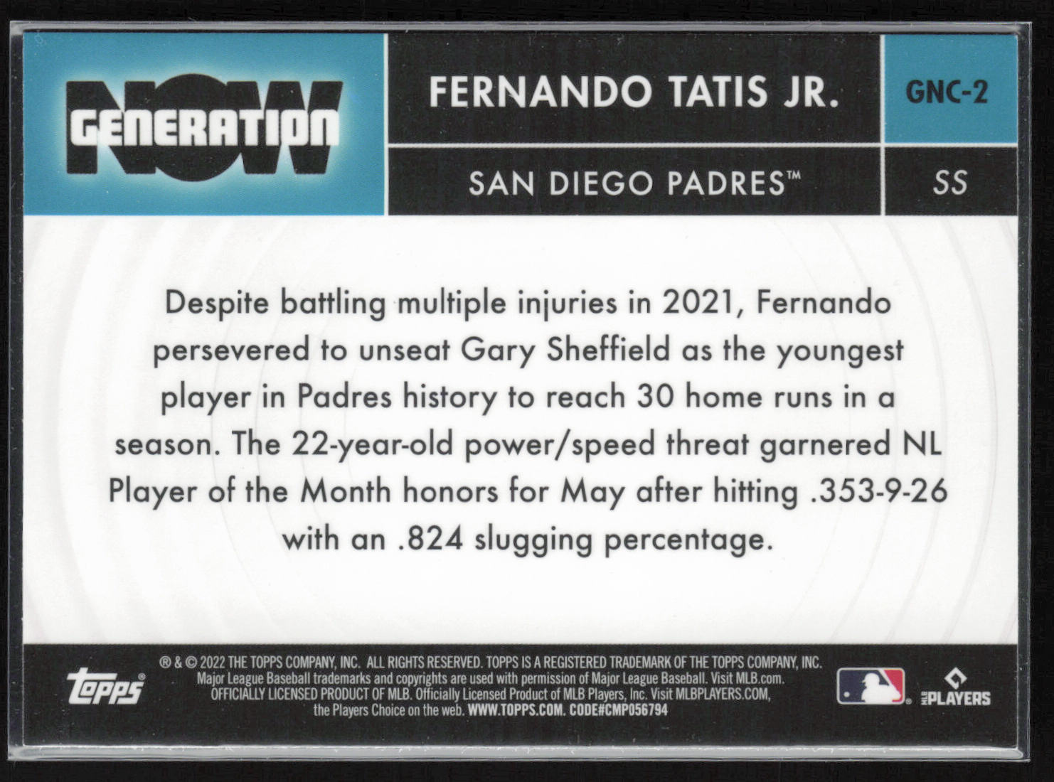 2022 Topps Chrome Update #GNC-2 Fernando Tatis Jr. Generation Now Chrome Black