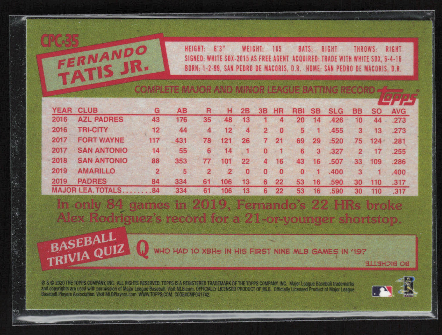 2020 Topps Update #CPC-35 Fernando Tatis Jr. 1985 Topps Chrome Silver Pack