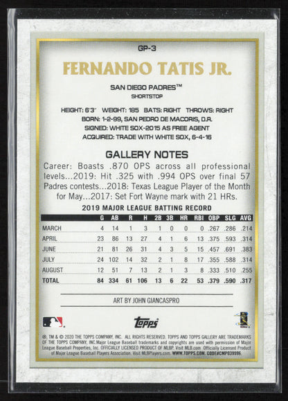 2020 Topps Chrome #GP-3 Fernando Tatis Jr. Topps Gallery NBCD Preview