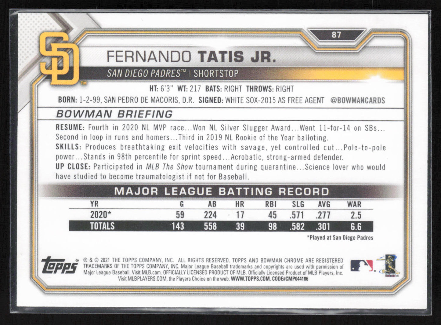 2021 Bowman #87 Fernando Tatis Jr.