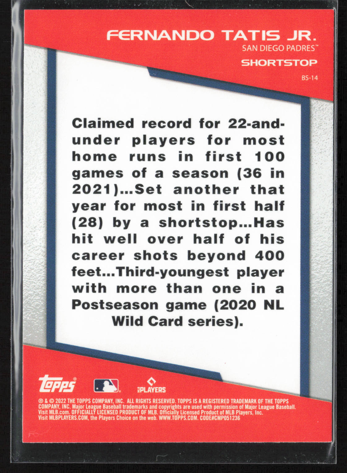 2022 Topps Opening Day #BS-14 Fernando Tatis Jr. Bomb Squad