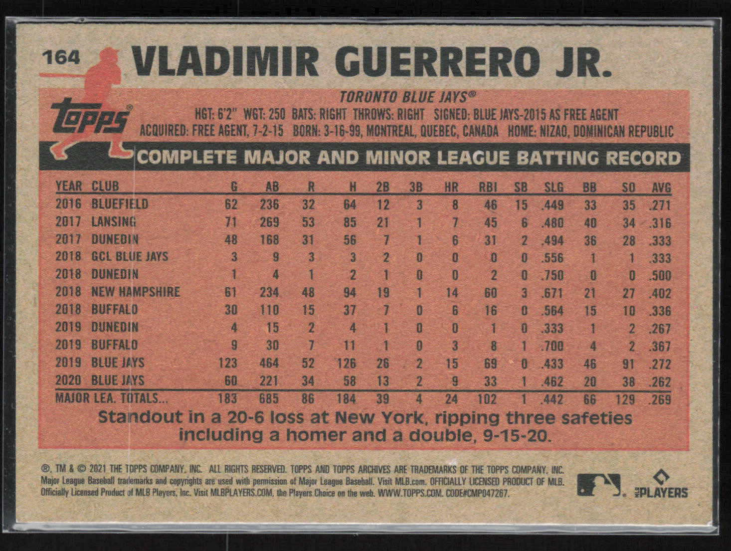 2021 Topps Archives #164 Vladimir Guerrero Jr.