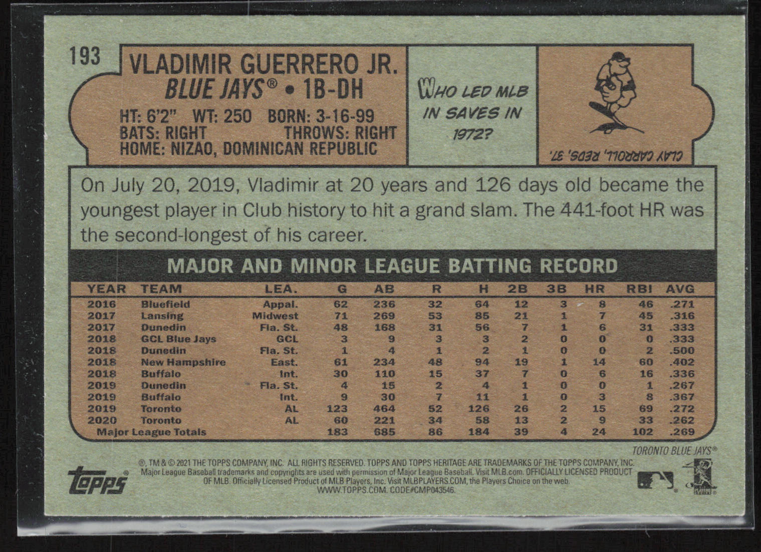 2021 Topps Heritage #193 Vladimir Guerrero Jr.