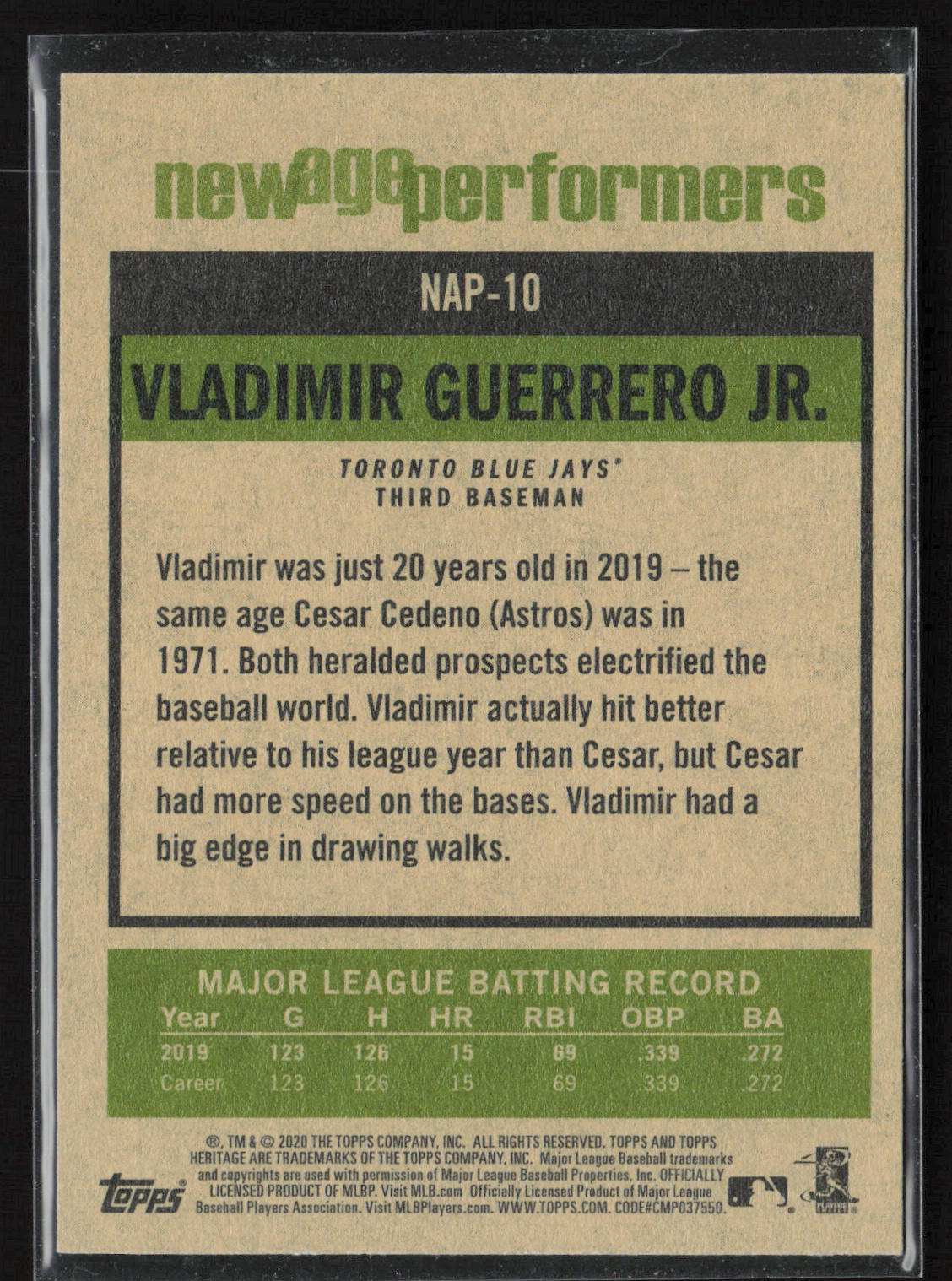 2020 Topps Heritage #NAP-10 Vladimir Guerrero Jr. New Age Performers