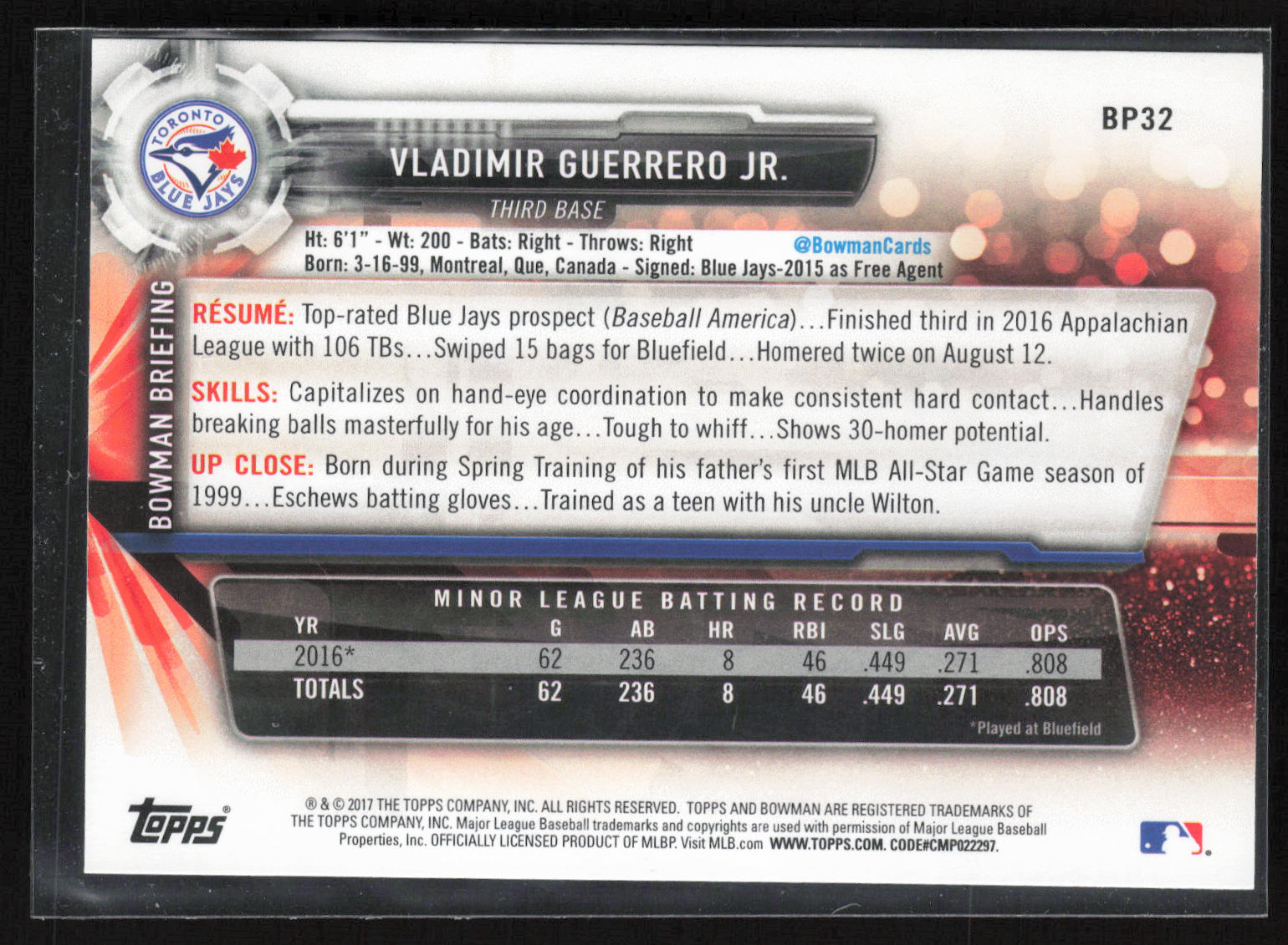 2017 Topps Holiday Bowman #TH-VGJ Vladimir Guerrero Jr.