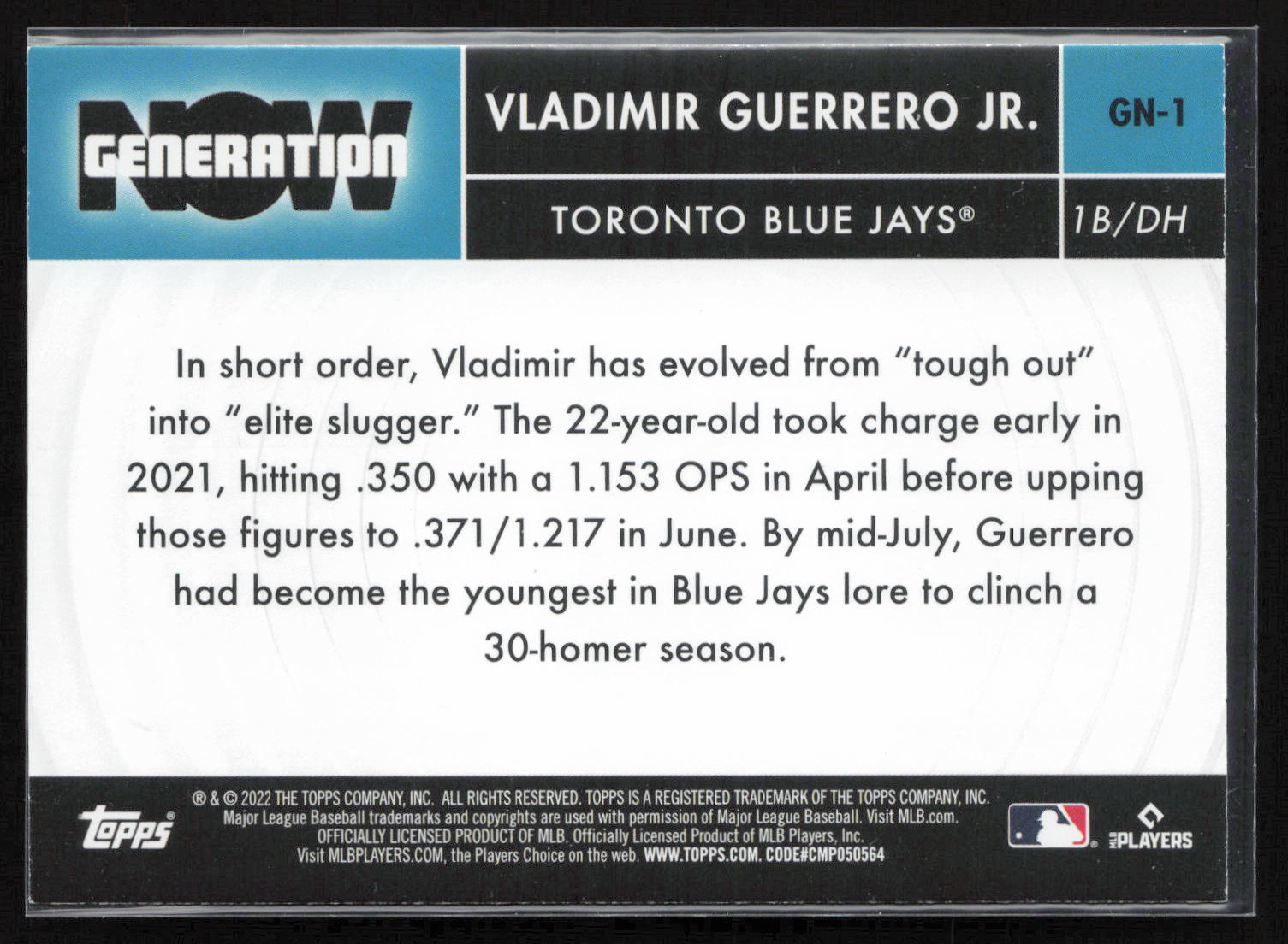 2022 Topps Chrome Update #GNC-1 Vladimir Guerrero Jr. Generation Now Chrome