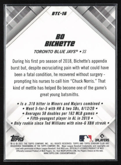 2021 Stadium Club Chrome #BTC-16 Bo Bichette Beam Team