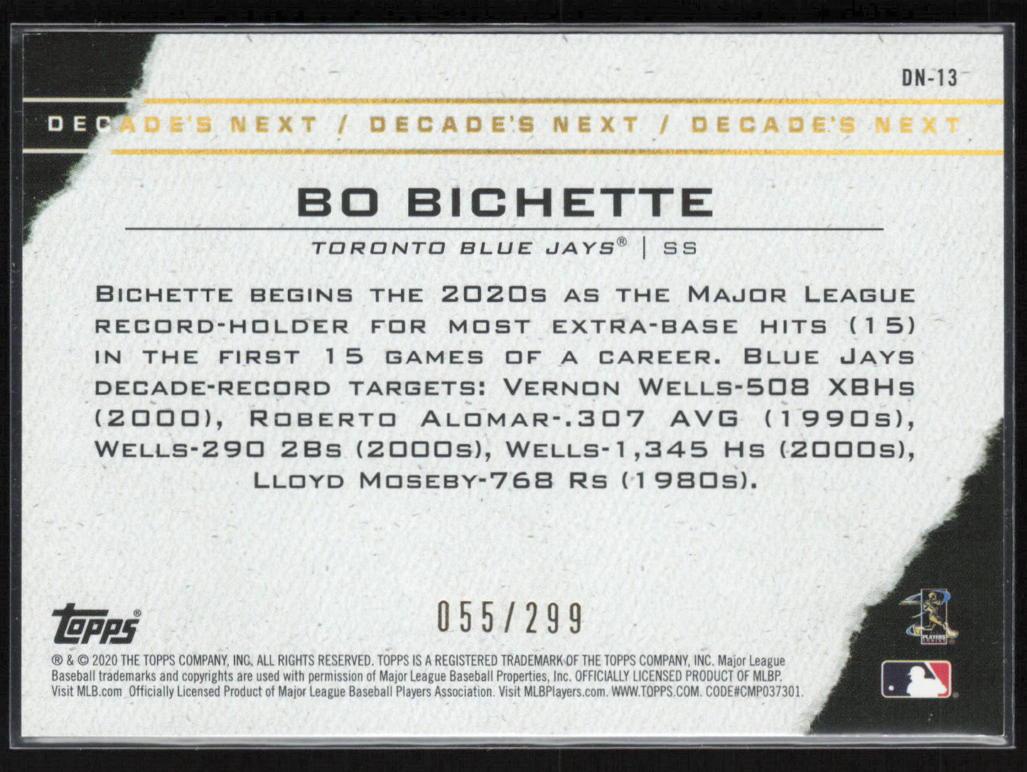 2020 Topps #DN-13 Bo Bichette Decade's Next Black #15/299