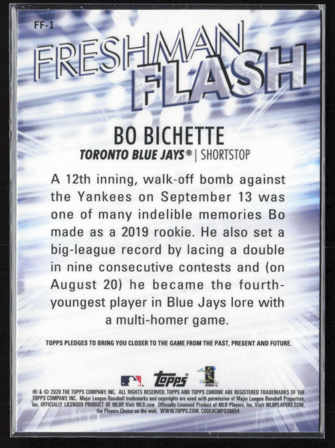 2020 Topps Chrome #FF-1 Bo Bichette Freshman Flash