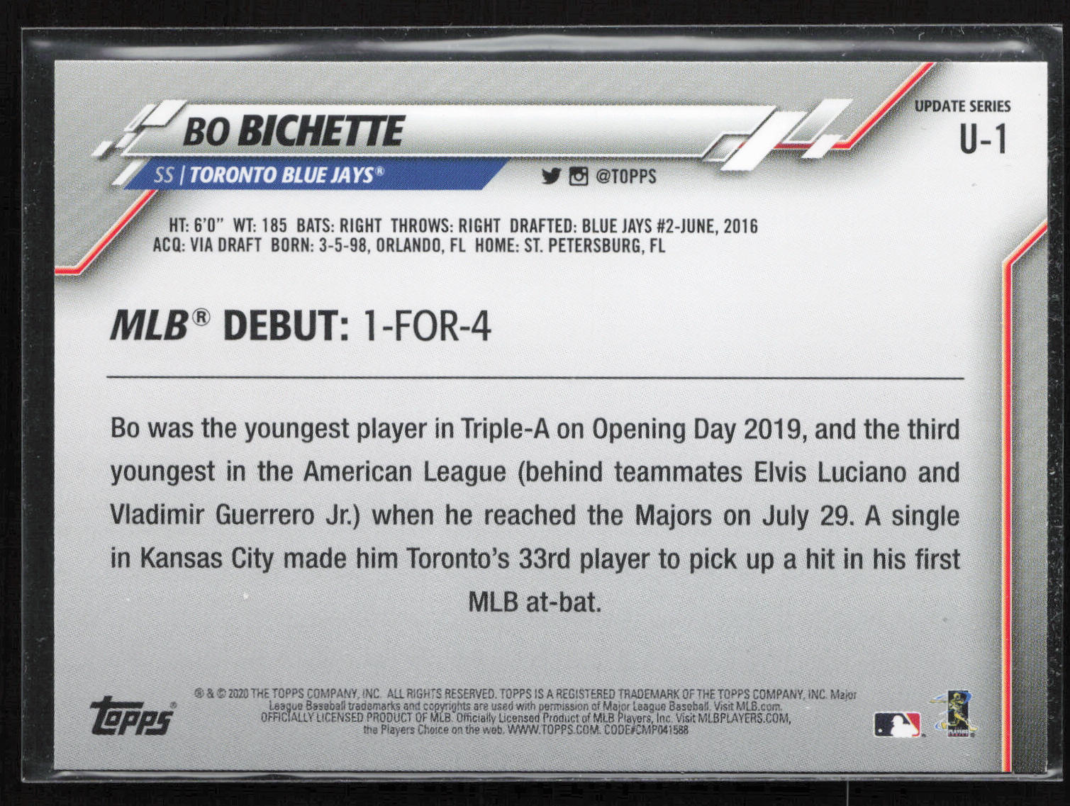 2020 Topps Update #U-1 Bo Bichette