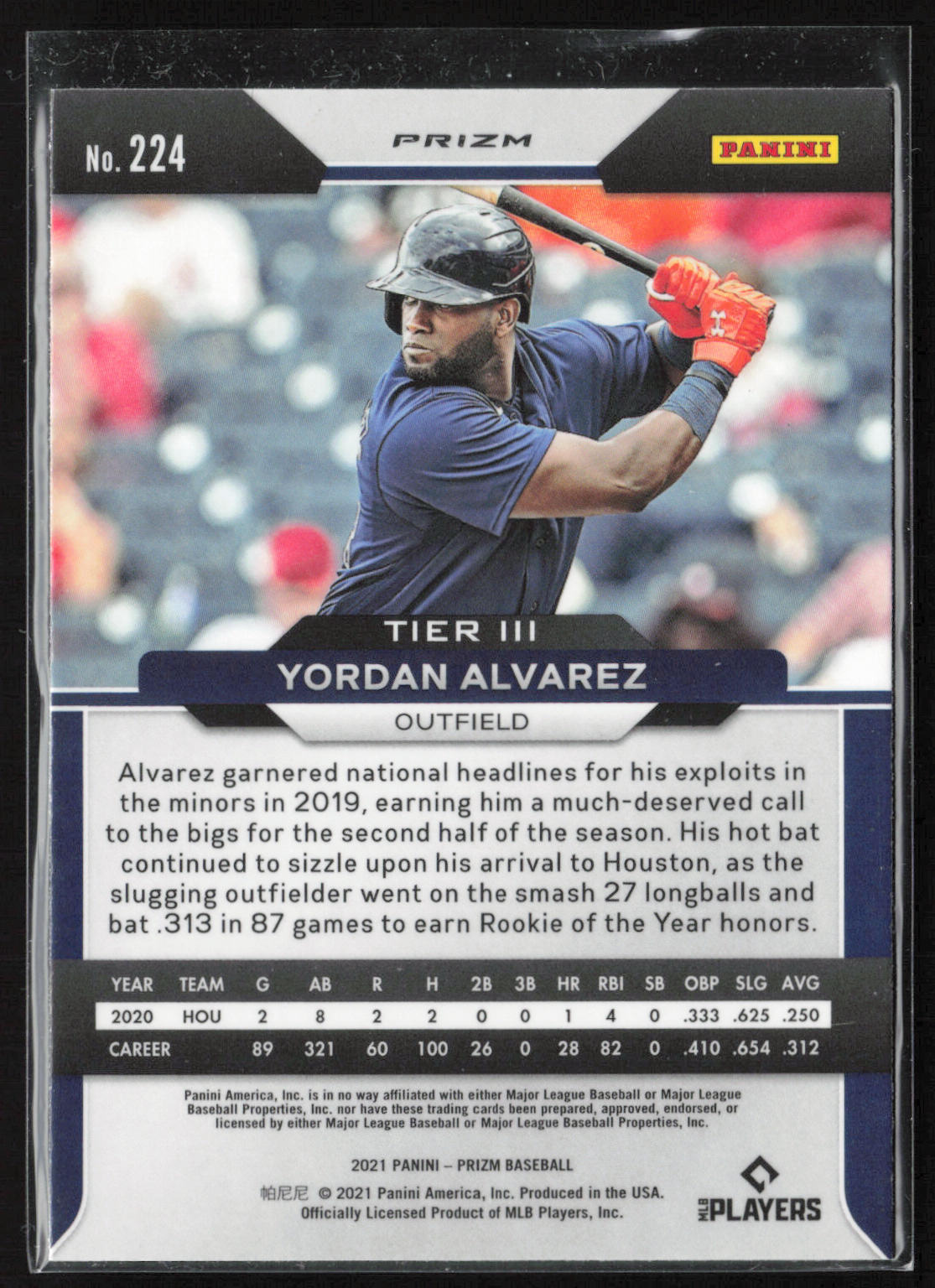2021 Panini Prizm #224 Yordan Alvarez Green Prizm Tier III
