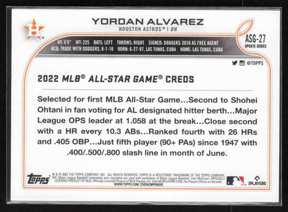 2022 Topps Update #ASG-27 Yordan Alvarez 2022 MLB All-Star Game