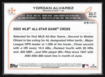 2022 Topps Update #ASG-27 Yordan Alvarez 2022 MLB All-Star Game Blue