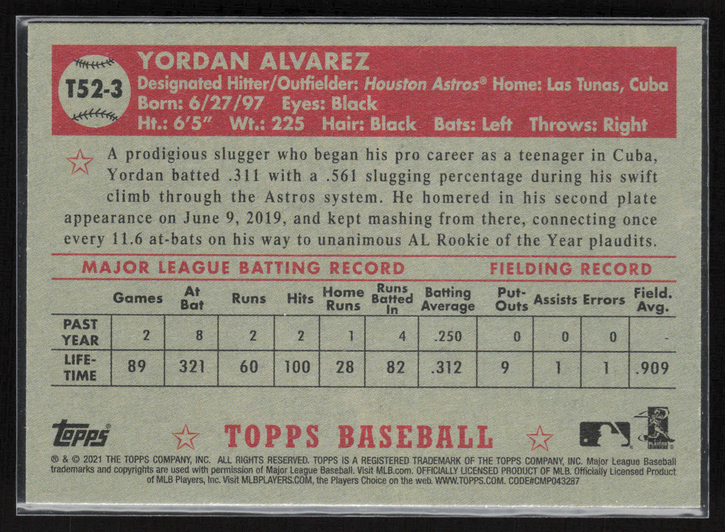 2021 Topps #T52-3 Yordan Alvarez 1952 Topps Redux